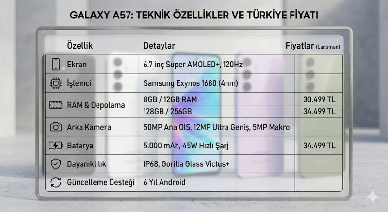 Samsung Galaxy A57 Türkiye'de Satışa Çıktı: Orta Segmentte Yeni Bir Dönem! 4 Samsung Galaxy A57 Türkiye Fiyatı