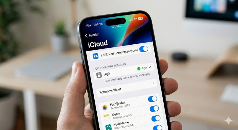 iOS 26.4.1 Yayımlandı: iPhone Kullanıcıları Yüklemeli mi? İşte Yeni Özellikler! 3 iOS 26.4.1 iCloud senkronizasyon ayarları ve Çalınan Aygıt Koruması menüsü.