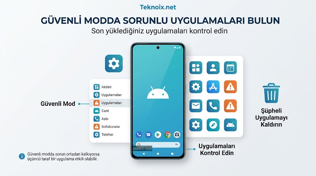 Android güvenli modda açılan telefonda sorunlu uygulamaları kontrol etme ve kaldırma
