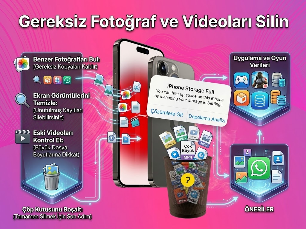 iPhone depolama alanı dolu hatası çözümü Gereksiz Fotoğraf ve Videoları Silin